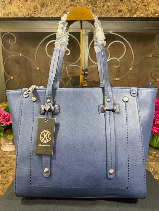 Christian Lacroix Handbags - Christian Lacroix Blue Leather Tote with Logo Tag